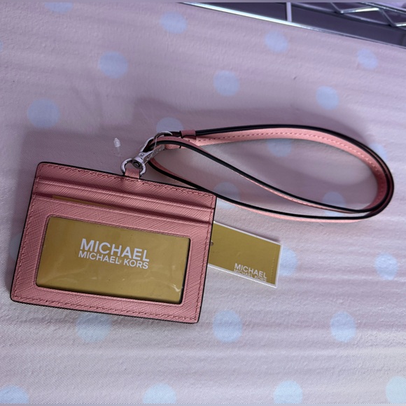 Michael Kors ~ Primrose Jet Set Travel Saffiano Leather Card Case Lanyard - Picture 1 of 2